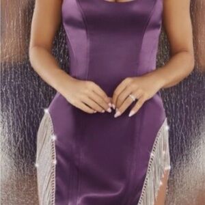 Oh Polly Elegant Purple Dress with Fringe Detail